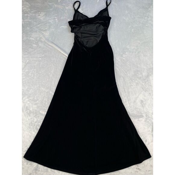 Vintage Tadashi Dress PM Black Velvet Velour Open Back Maxi Whimsigoth - Picture 4 of 16